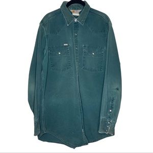 Vintage Carhartt Dark Green Thrashed Double Beast Pocket Long Sleeve Shirt